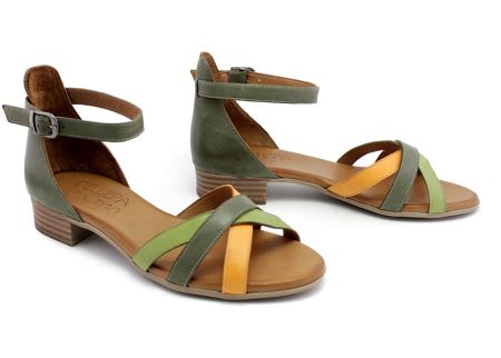 Дамски сандали от естествена кожа в цвят мулти олив - Модел Леви.