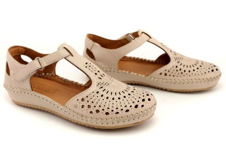 Дамски отворени обувки от естествена кожа в бежово - Модел 171-1-18.