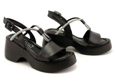 Sandale de dama din piele naturala neagra - Model Yumi.