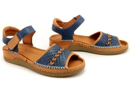 Дамски сандали от естествена кожа в цвят син-таба - Модел 17-013.