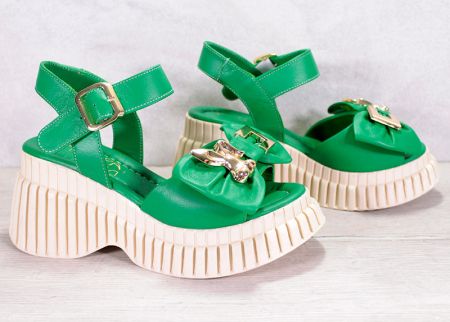 Sandale de dama pe platforma din piele naturala de culoare verde - model Christine