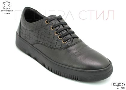 Мъжки ежедневни обувки в черно, "кроко" и гладка кожа DMT 108 CH