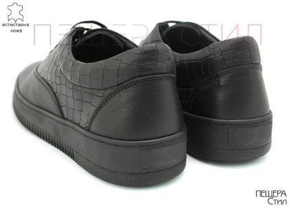 Мъжки ежедневни обувки в черно, &quot;кроко&quot; и гладка кожа DMT 108 CH