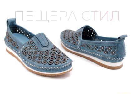 Дамски летни обувки от естествена кожа в синьо K-67 SN