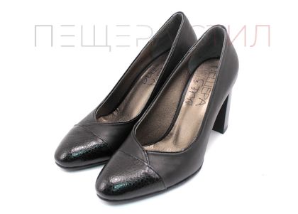 Дамски официални обувки на ток от естествена кожа в черно 135 CH