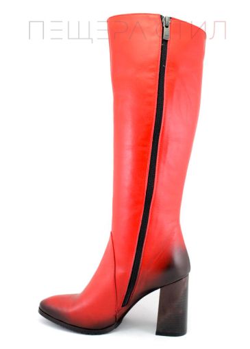 Елегантни дамски ботуши от естествена кожа със страничен цип, в червено, модел Тина.
