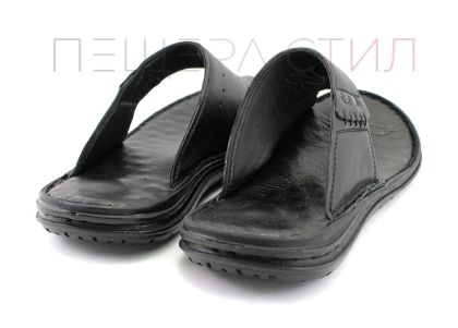Мъжки чехли от естествена кожа в черно- модел Оскар.