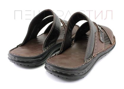 Мъжки чехли от естествена кожа в кафяво- модел Вини.