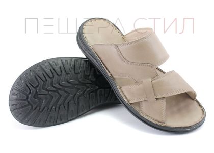 Мъжки чехли от естествена кожа в пясъчен цвят- модел Атила.