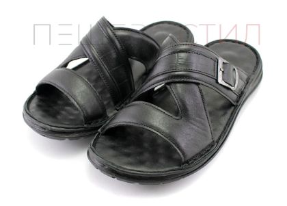 Мъжки чехли от естествена кожа в черно- модел Кубрат.