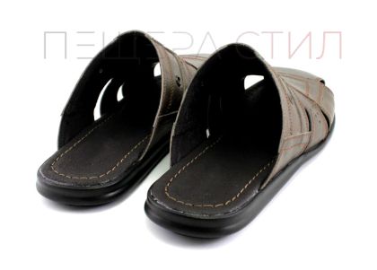  Мъжки чехли от естествена кожа в кафяво - модел Алберто.
