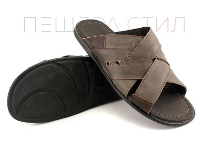Мъжки чехли от естествена кожа в кафяво, модел Теодор.