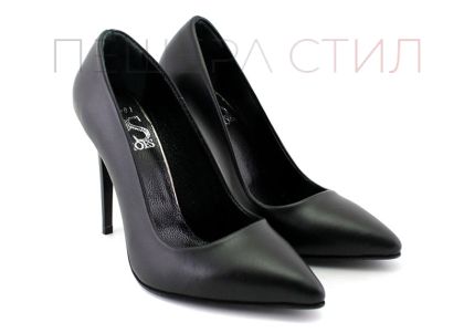 Дамски официални обувки на висок ток от естествена кожа в черно, модел Джесика.