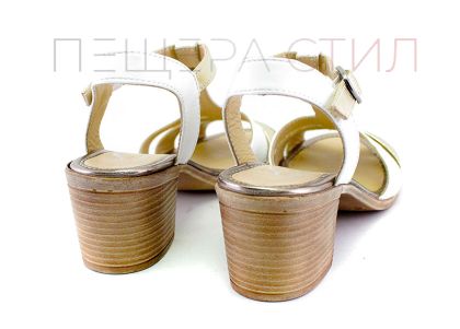 Дамски сандали от естествена кожа в бяло и златисто - Модел Кристина.