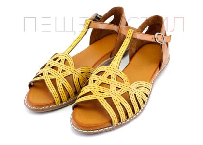 Дамски ниски сандали в жълт и светло кафяв цвят - Модел Милица