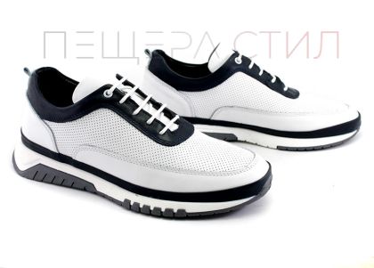 Мъжки, ежедневни обувки от естествена кожа в бяло - Модел Кронос