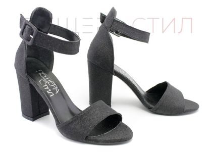 Дамски сандали от изкрящ еко материал в черно - Модел Веда