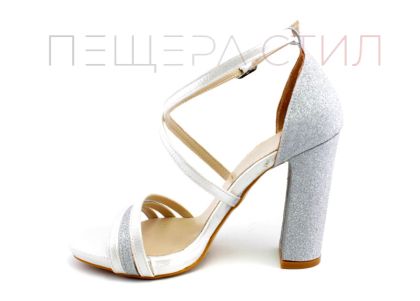 Дамски, официални сандали в сребристо и бежово - Модел Сюзън