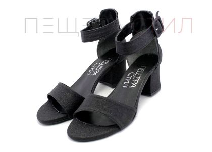 Дамски сандали от изкрящ еко материал в черно - Модел Вега