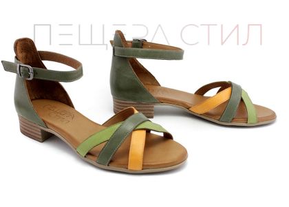 Дамски сандали от естествена кожа в цвят мулти олив - Модел Леви