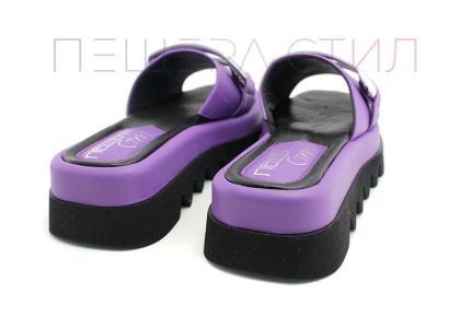 Дамски чехли на високо ходило от естествена кожа в цвят лилав - Модел Зоя