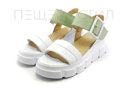 Дамски, ежедневни сандали в бяло и резеда - Модел Лорита