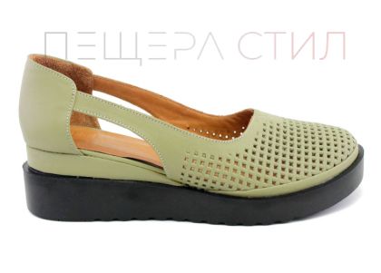 Дамски, отворени обувки от естествена кожа в зелено, модел  Елица