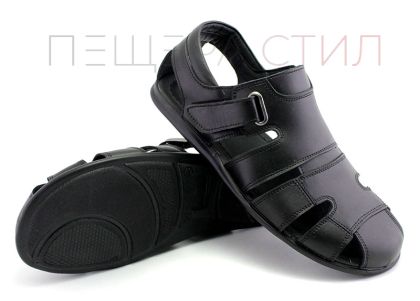 Мъжки, затворени сандали от естествена кожа в черно, модел Родриго