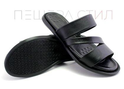 Мъжки чехли от естествена кожа в черно, модел Рикардо