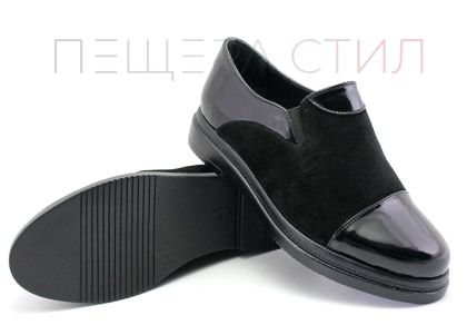 Дамски ежедневни обувки от лак и велур в черно - Модел Ареселис