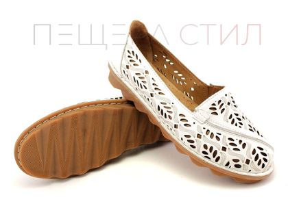 Дамски, летни обувки от естествена кожа в бяло, модел Селин.