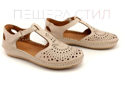Дамски отворени обувки от естествена кожа в бежово - Модел Катерина.