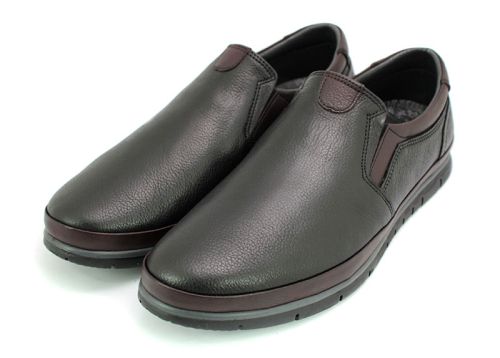 Мъжки ежедневни обувки от естествена кожа в черно с бордо елементи  778-14-29 CH