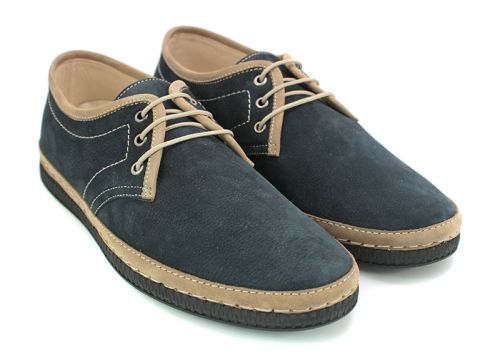 Мъжки ежедневни обувки от естествен набук в тъмно синьо с бежови елементи  786-05-01 CH