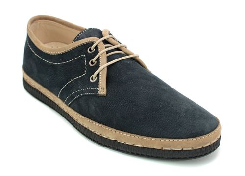 Мъжки ежедневни обувки от естествен набук в тъмно синьо с бежови елементи  786-05-01 CH