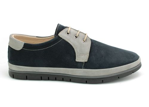 Мъжки ежедневни обувки от естествен набук в тъмно синьо с сиви елементи  780-05-09 SN