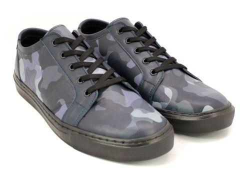 Мъжки спортни обувки от естествена кожа в син камуфлаж D-321 SK