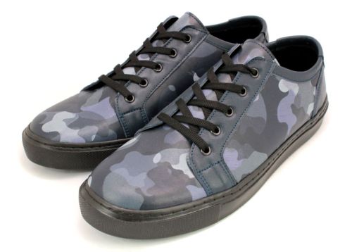 Мъжки спортни обувки от естествена кожа в син камуфлаж D-321 SK