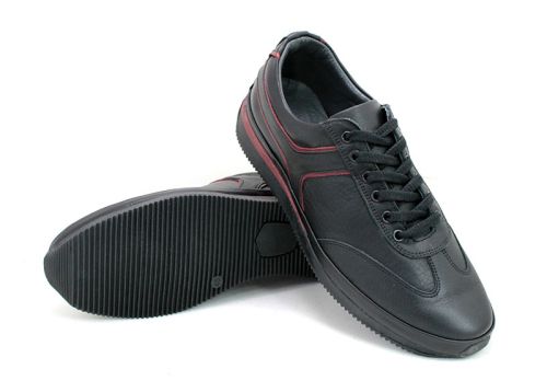 Мъжки обувки от естествена кожа в черно с бордо елементи 1791 CH