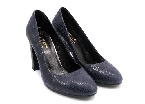 Дамски елегантни обувки от естествена кожа в тъмно синьо 185 SN