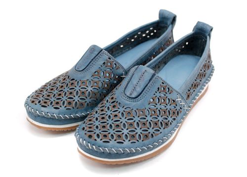 Дамски летни обувки от естествена кожа в синьо K-67 SN