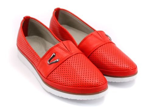 Дамски летни обувки от естествена кожа в червено M-269 CV