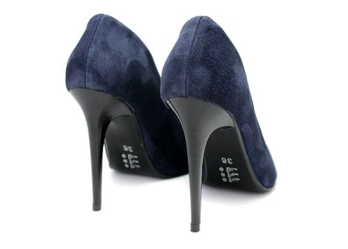 Дамски елегантни вечерни обувки от естествен набук в син цвят - 178 snn