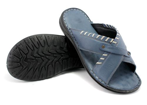 Papuci pentru bărbați din piele naturală în albastru denim 126 DS