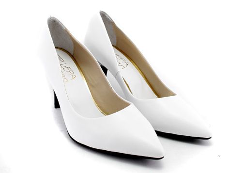 Дамски официални обувки изработени тип стилето от естествена кожа в бяло - 278 B