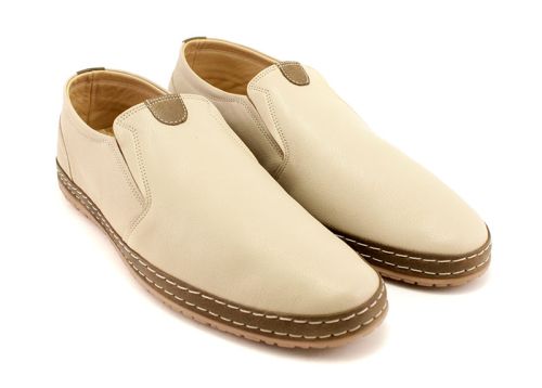 Мъжки обувки от естествена кожа в бежово с кафяв кант  809 BJ