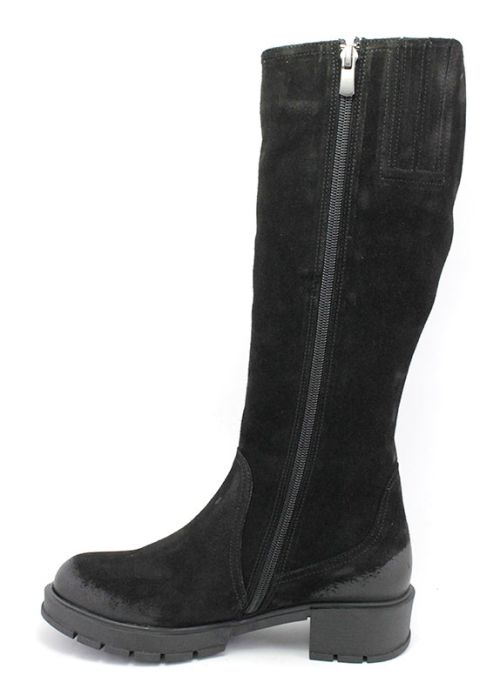 Дамски ботуши от естествен велур със страничен цип, в черно, модел Джема.