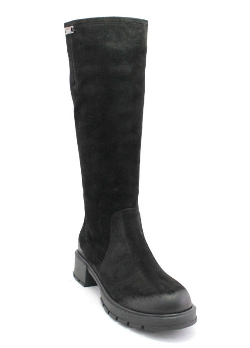Дамски ботуши от естествен велур със страничен цип, в черно, модел Джема.