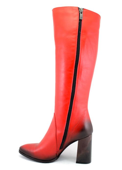 Елегантни дамски ботуши от естествена кожа със страничен цип, в червено, модел Тина.
