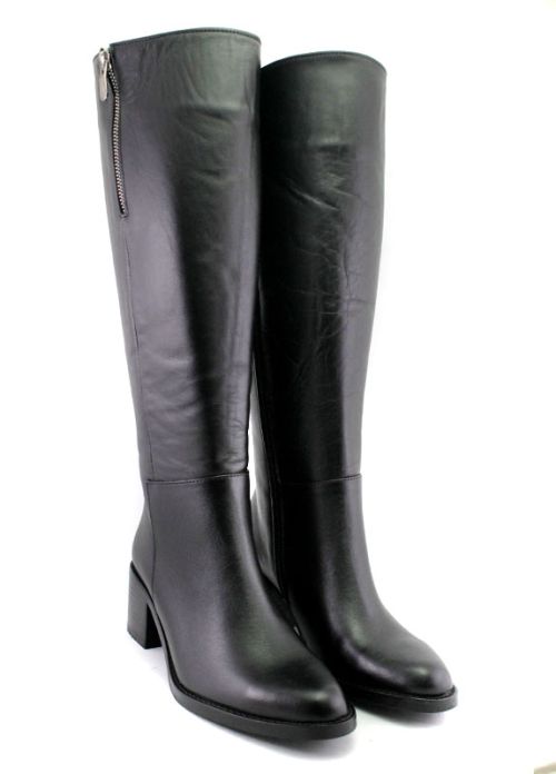 Дамски, черни ботуши от естествена кожа със страничен цип, модел Емма.